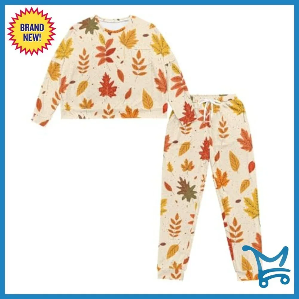 Long Sleeve Pajama Set with Pockets, Polyester Blend, Relaxed Fit, Size Medium